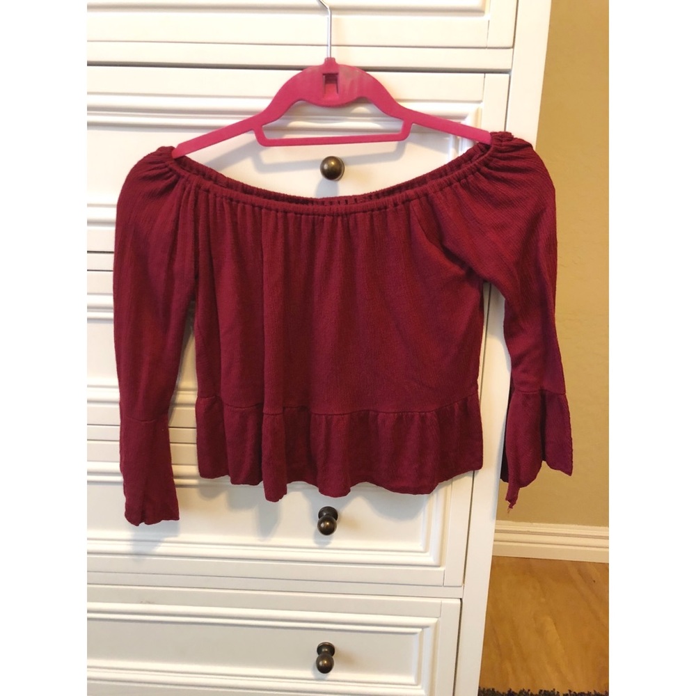 Red/Burgandy Off shoulder Ruffle Top Pac Sun